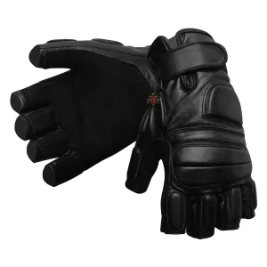 Hugger Fingerless Black Leather Gloves w/Gel Padded Palms - Driving, Motorcycle Riding, Police, Outdoor