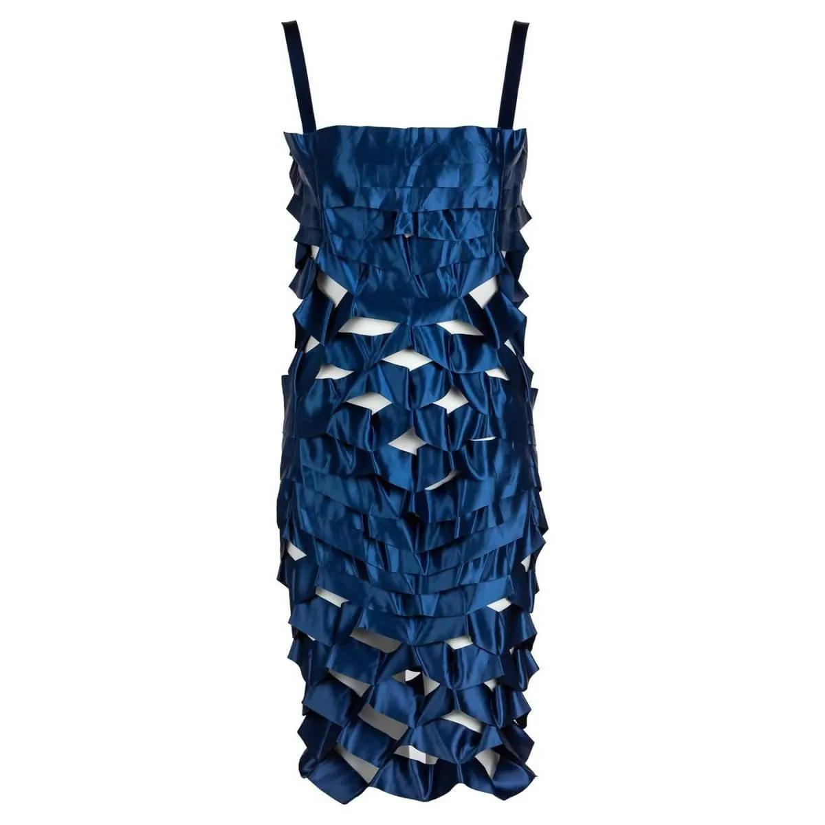 ISSEY MIYAKE Blue Satin Ribbon Cage Dress | Size S
