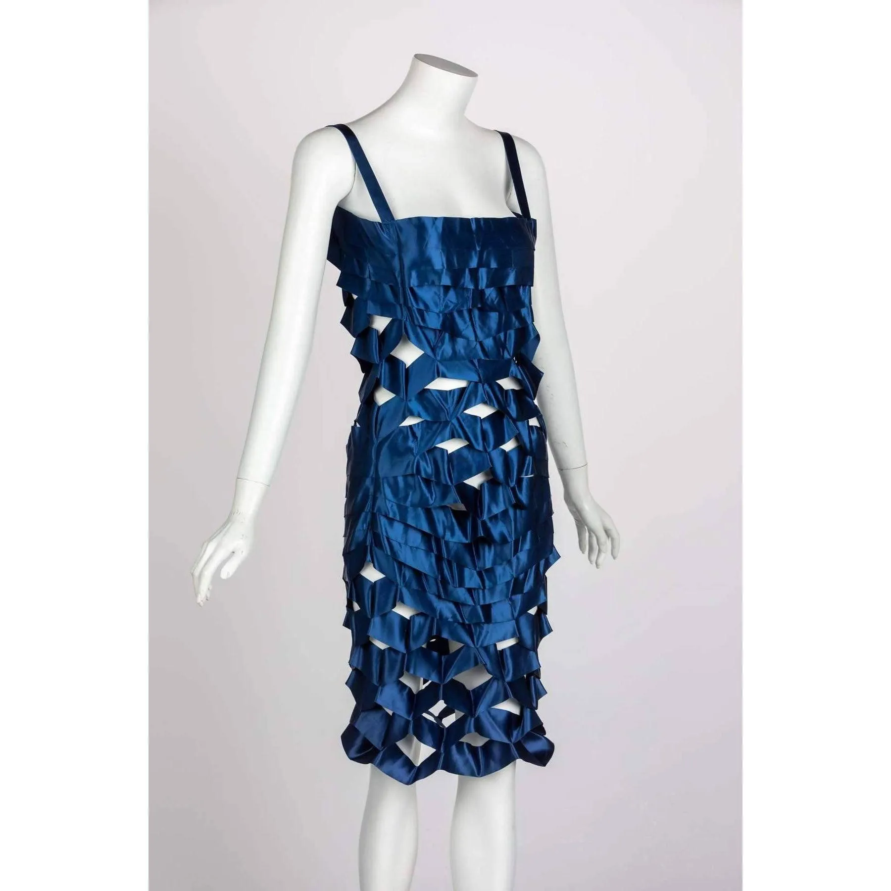 ISSEY MIYAKE Blue Satin Ribbon Cage Dress | Size S