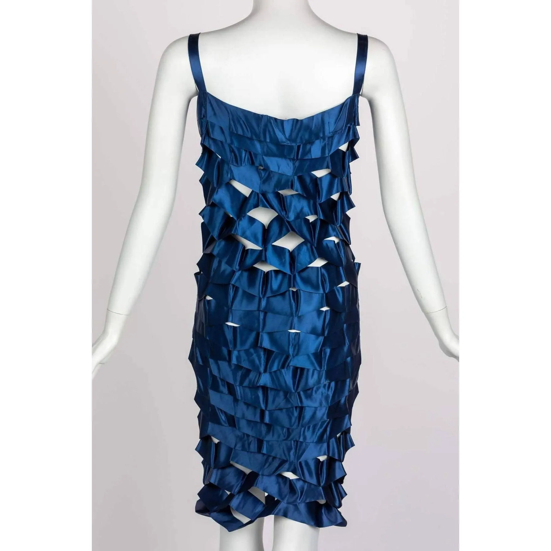 ISSEY MIYAKE Blue Satin Ribbon Cage Dress | Size S