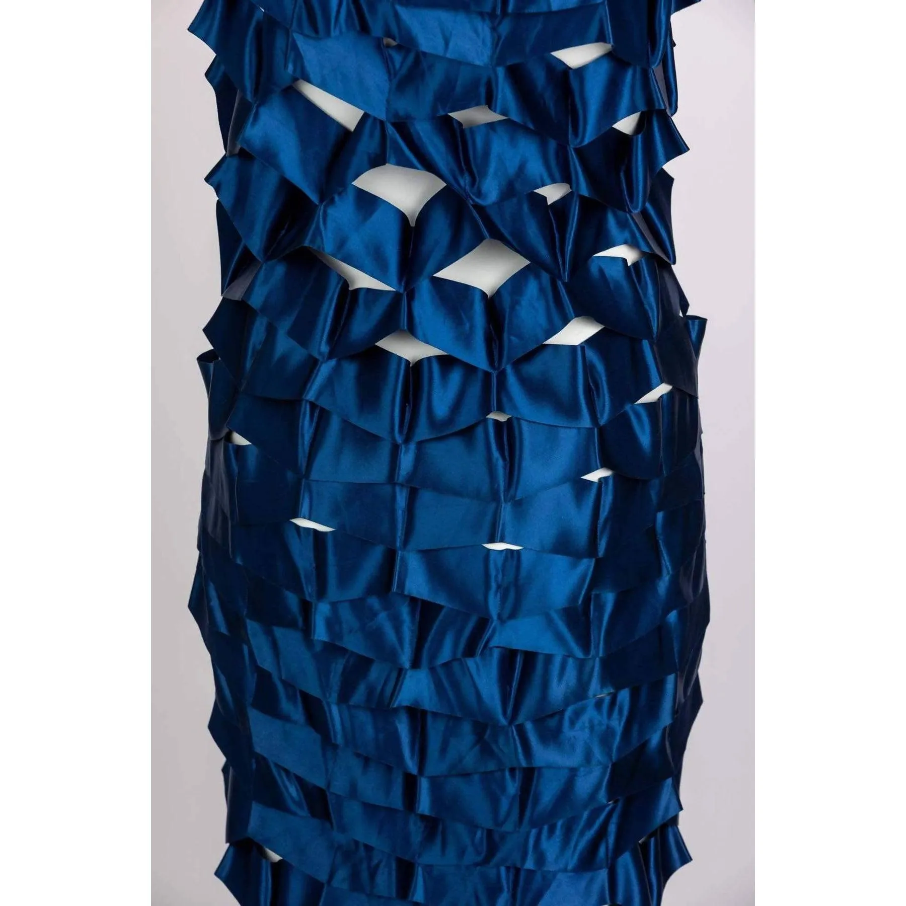 ISSEY MIYAKE Blue Satin Ribbon Cage Dress | Size S