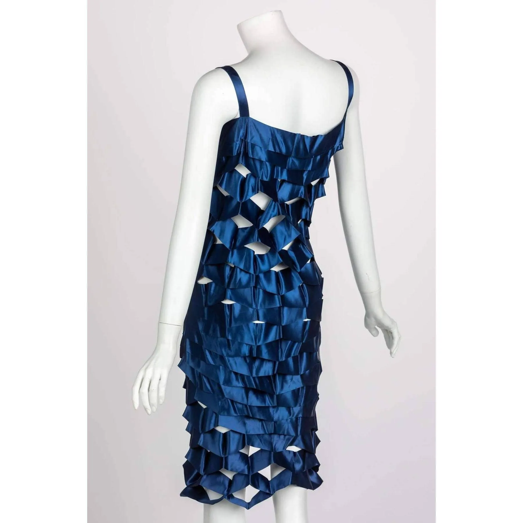ISSEY MIYAKE Blue Satin Ribbon Cage Dress | Size S