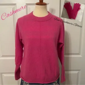 JOIE Hot Pink 100% 2- Ply Cashmere Sweater, FREE matching Cashmere Gloves