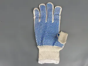 Knit White Cotton Blue PVC Dots Gloves Men's Size  240pcs/ Case