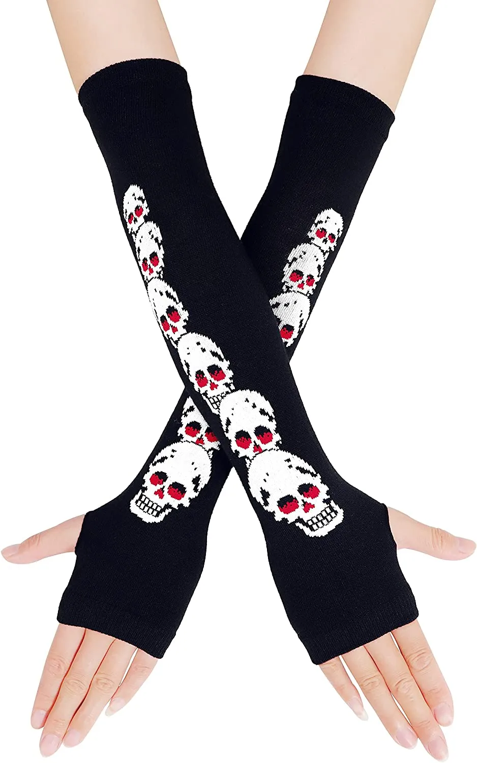 Knitted Long Fingerless Skeleton Gloves