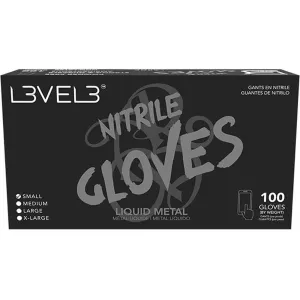 L3VEL3 Nitrile Liquid Metal Gloves - LARGE / 100 Pack - 4 mil Thickness