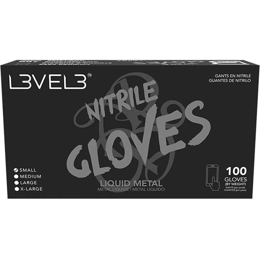 L3VEL3 Nitrile Liquid Metal Gloves - LARGE / 100 Pack - 4 mil Thickness