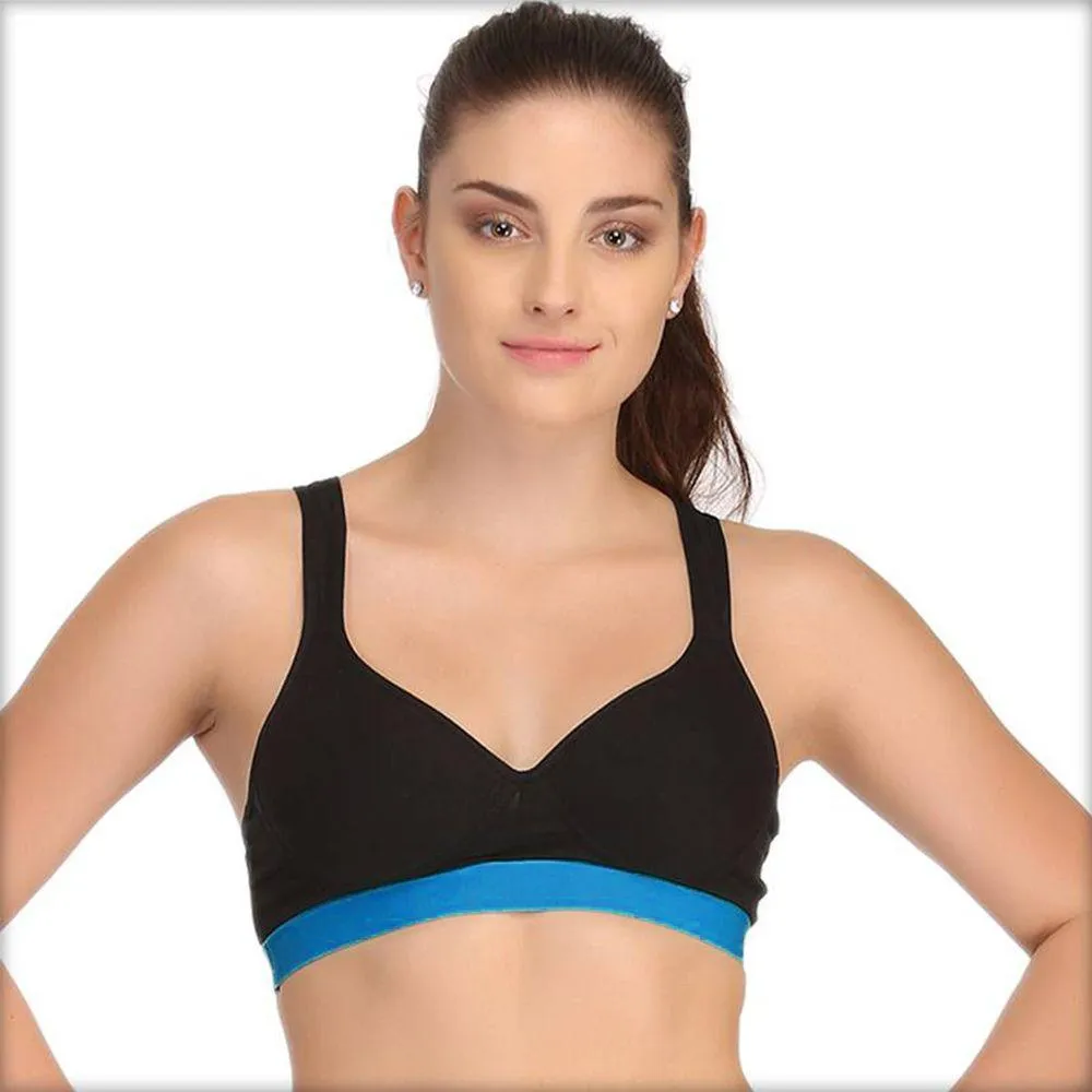 Ladies Gym Bra - Sports Bra - Black and Blue Sports Bra - Padded Sports Bra