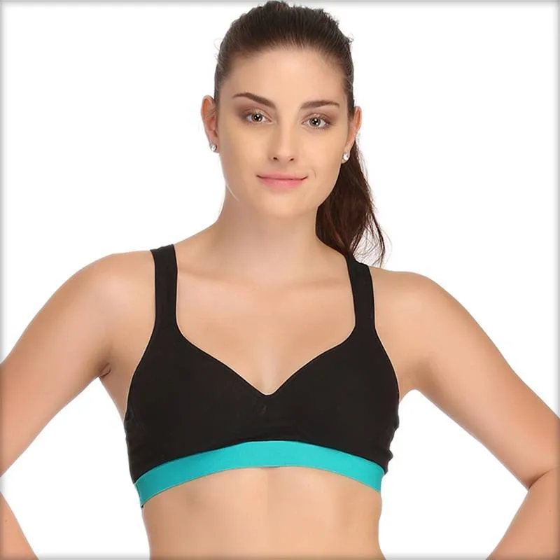 Ladies Gym Bra - Sports Bra - Black and Green Sports Bra - Padded Sports Bra