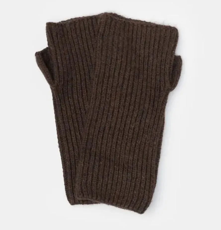 Lana Fingerless Woollen Gloves Chocolate Brown