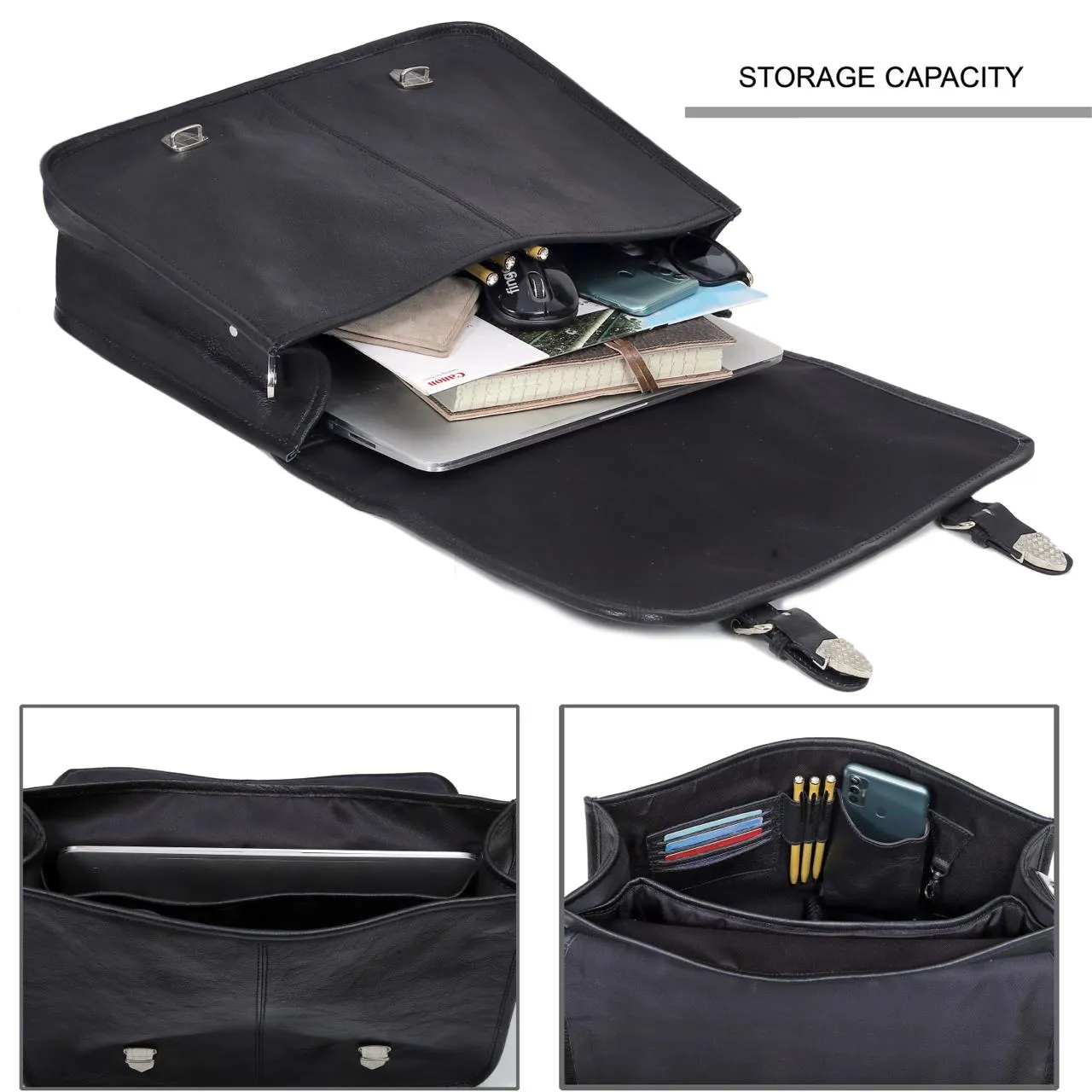 Landon Black Leather Messenger Bag