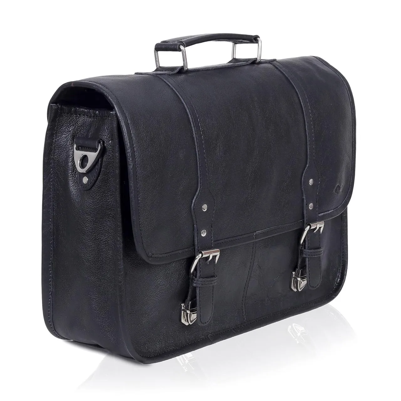 Landon Black Leather Messenger Bag