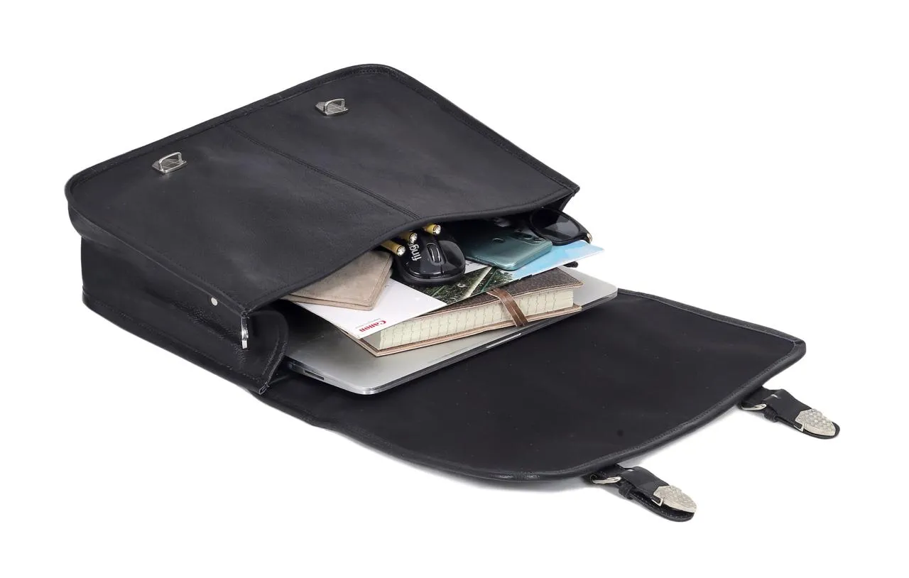 Landon Black Leather Messenger Bag