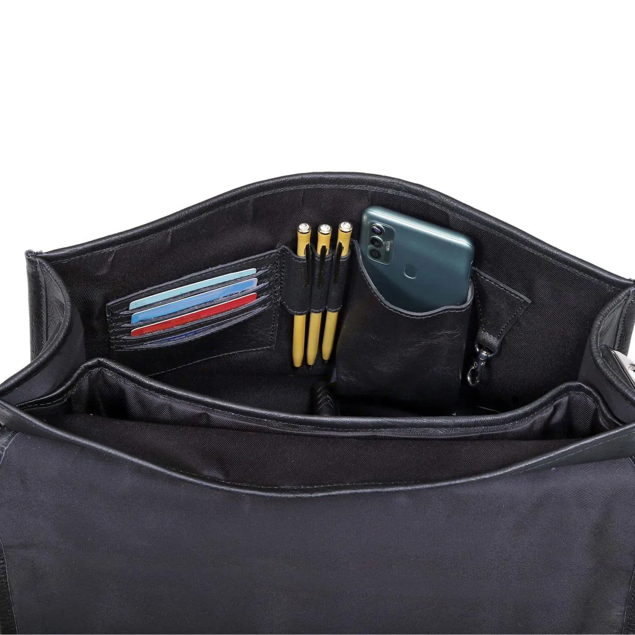 Landon Black Leather Messenger Bag