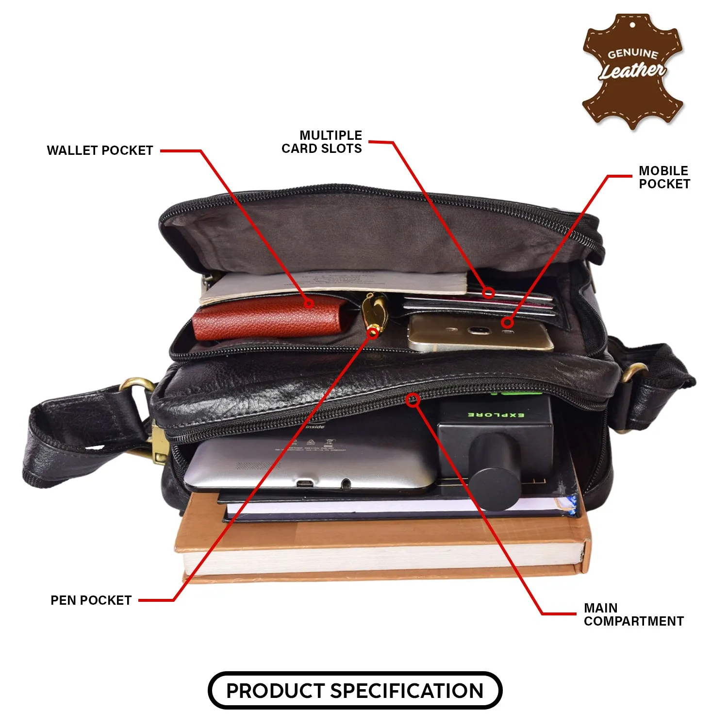 Leather Messenger Bag 36819(BLACK)