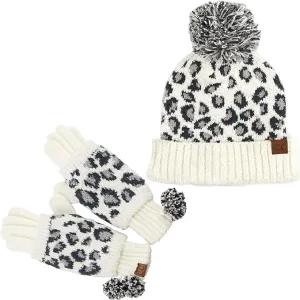 Leopard Print Beanie & Gloves Set by Funky Junque