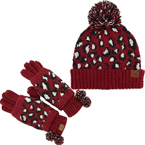Leopard Print Beanie & Gloves Set by Funky Junque