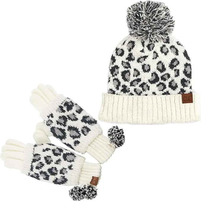 Leopard Print Beanie & Gloves Set by Funky Junque