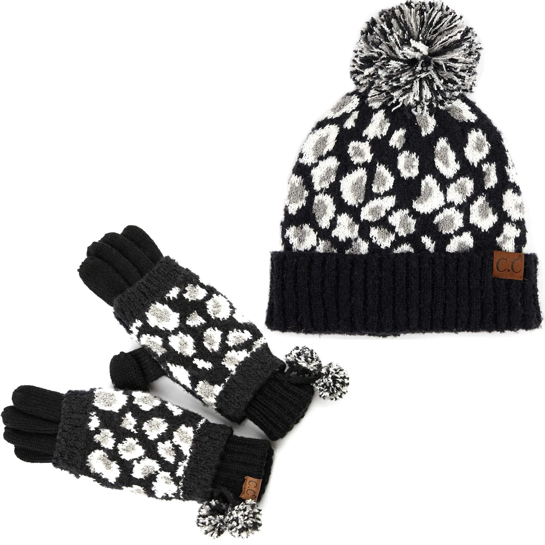 Leopard Print Beanie & Gloves Set by Funky Junque