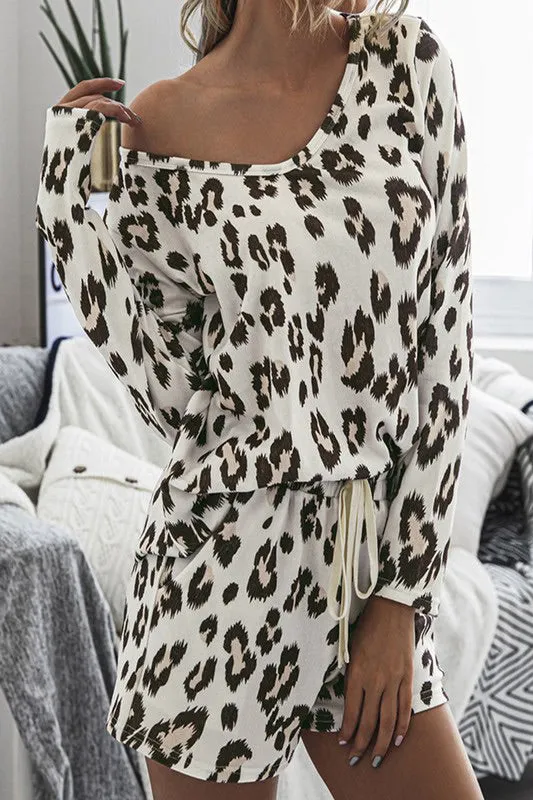 Leopard Print Knit Loungewear Set