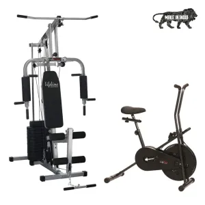 Lifeline Fitness HG-002 Home Gym Machine with 72kg Weight Stack with LE-103BS Air Bike with Back Support for Complete Home Gym Setup