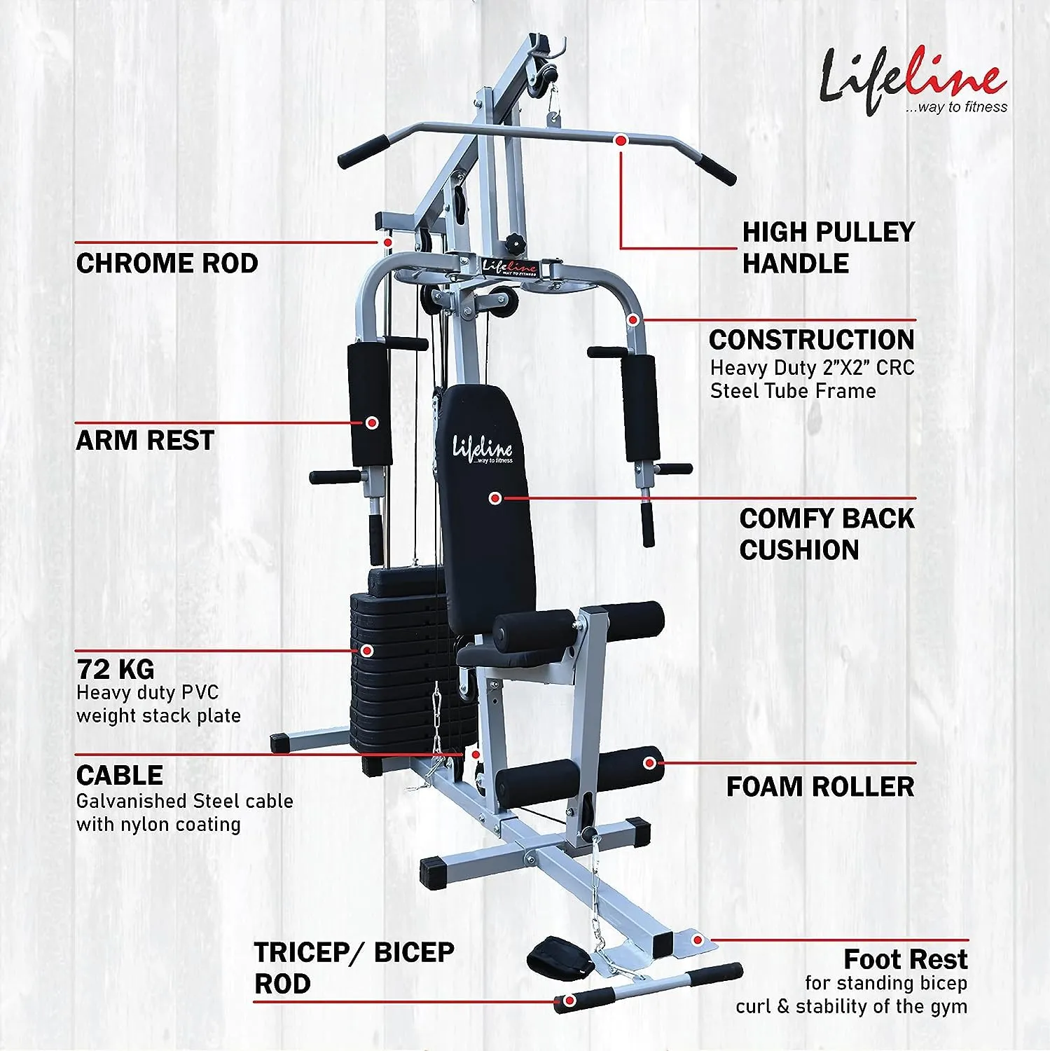 Lifeline Fitness HG-002 Multi Home Gym for Complete Workout with Bonus 5KG Hexa Dumbbell Set