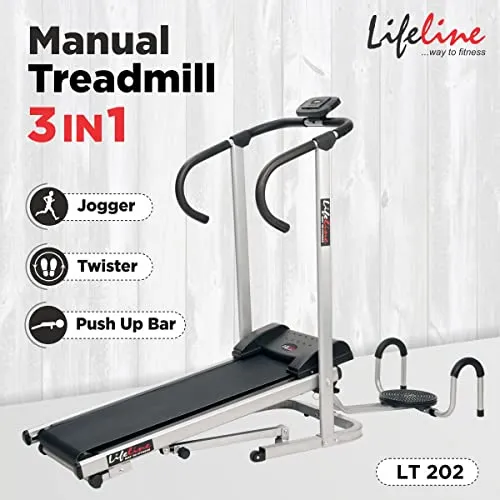 Lifeline Fitness HG-002 Multi Home Gym Multiple Muscle Workout Machine Chest Biceps Back Triceps Legs for Men at Home, 72kg Weight Stack, Made in India (with LT-202 Manual Treadmill 3in1)