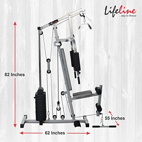 Lifeline Fitness HG-002 Multi Home Gym Multiple Muscle Workout Machine Chest Biceps Back Triceps Legs for Men at Home, 72kg Weight Stack, Made in India (with LT-202 Manual Treadmill 3in1)