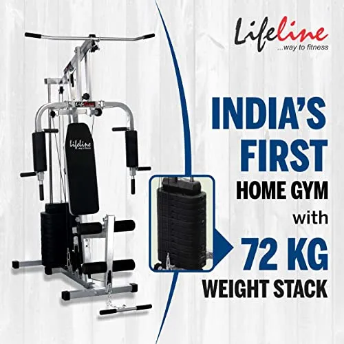 Lifeline Fitness HG-002 Multi Home Gym Multiple Muscle Workout Machine Chest Biceps Back Triceps Legs for Men at Home, 72kg Weight Stack, Made in India (with LT-202 Manual Treadmill 3in1)