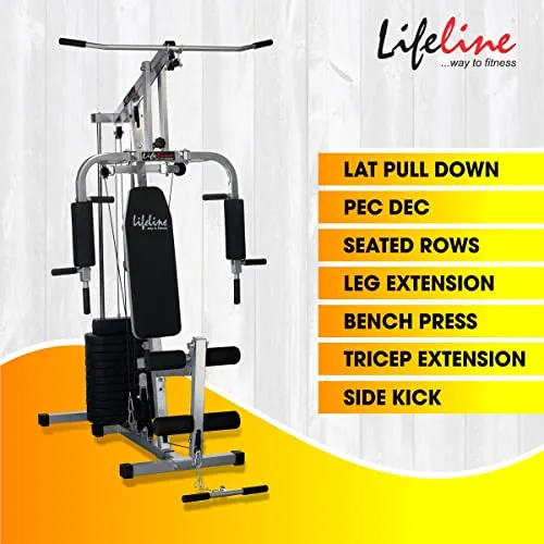 Lifeline Fitness HG-002 Multi Home Gym Multiple Muscle Workout Machine Chest Biceps Back Triceps Legs for Men at Home, 72kg Weight Stack, Made in India (with LT-202 Manual Treadmill 3in1)