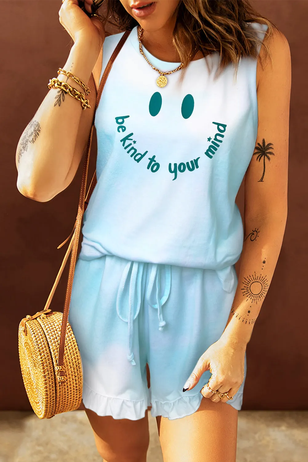 Light Blue Swingy Tank and Ruffled Shorts Loungewear