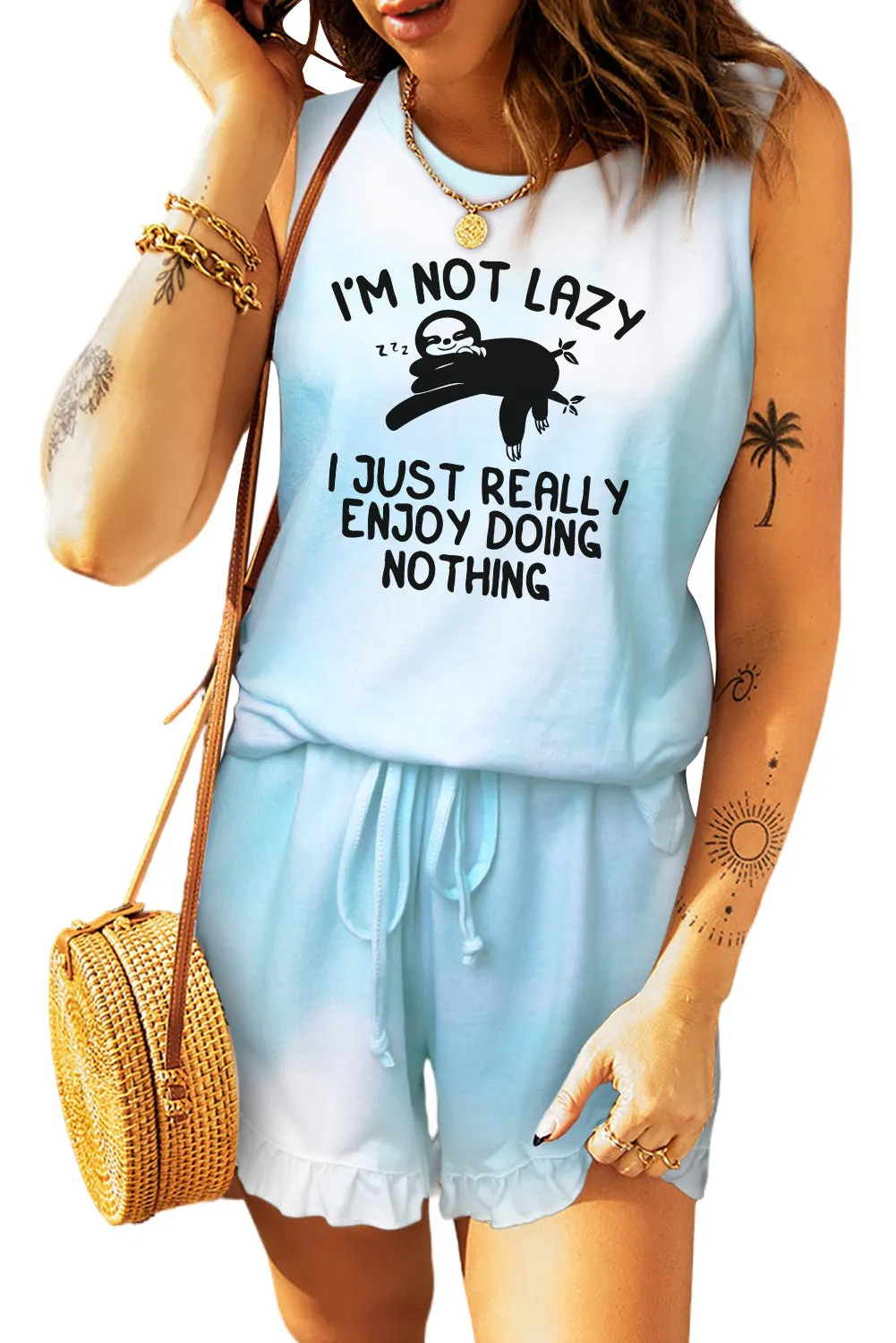 Light Blue Swingy Tank and Ruffled Shorts Loungewear