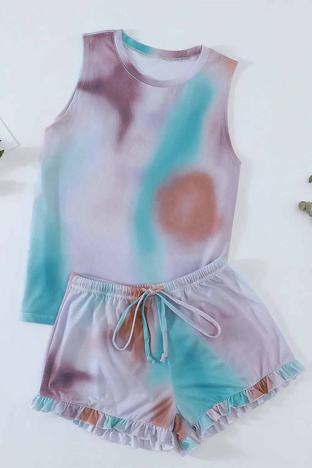 Light Blue Swingy Tank and Ruffled Shorts Loungewear