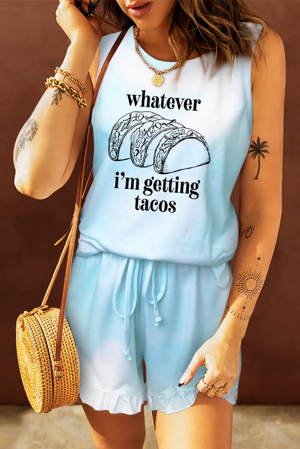 Light Blue Swingy Tank and Ruffled Shorts Loungewear