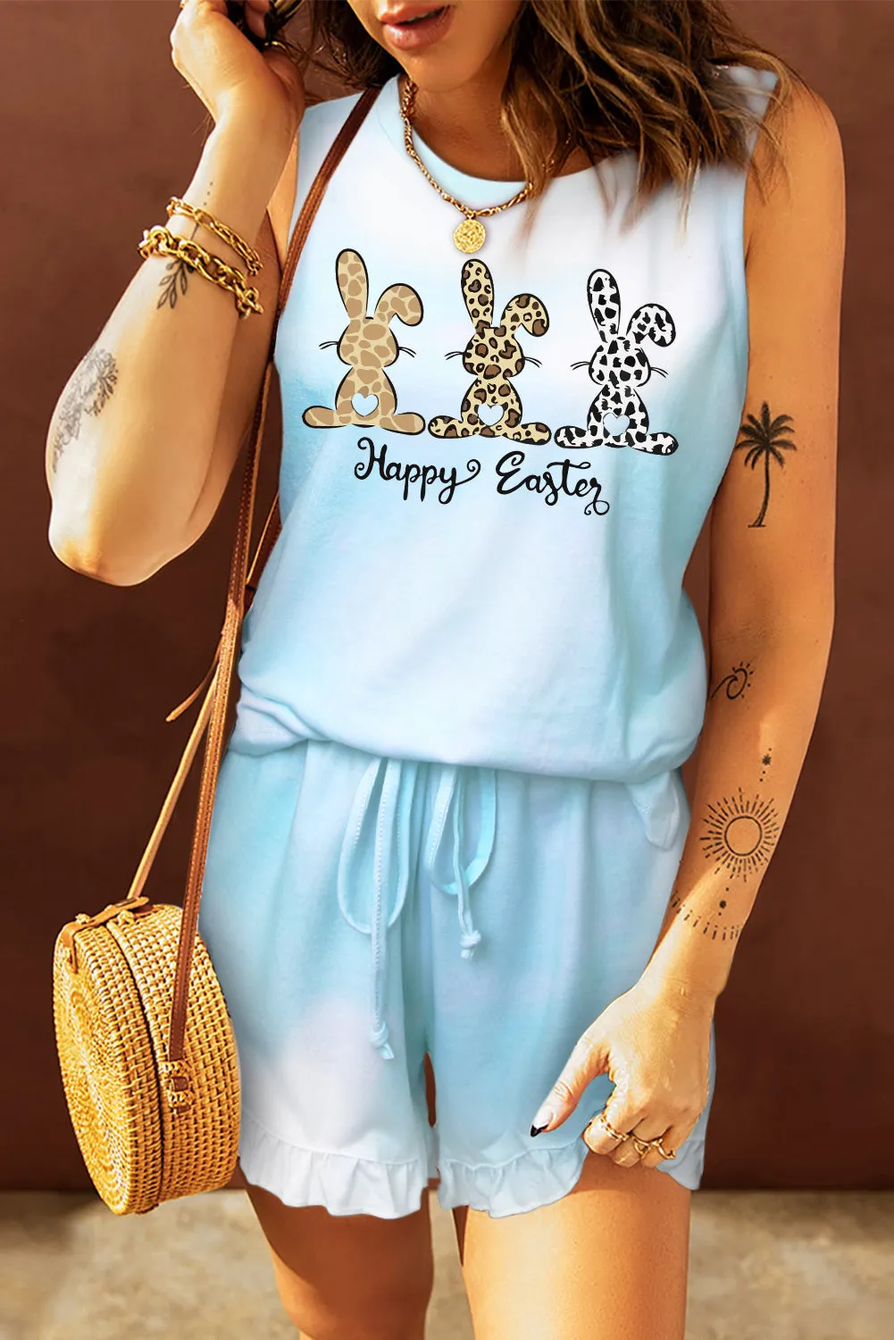 Light Blue Swingy Tank and Ruffled Shorts Loungewear