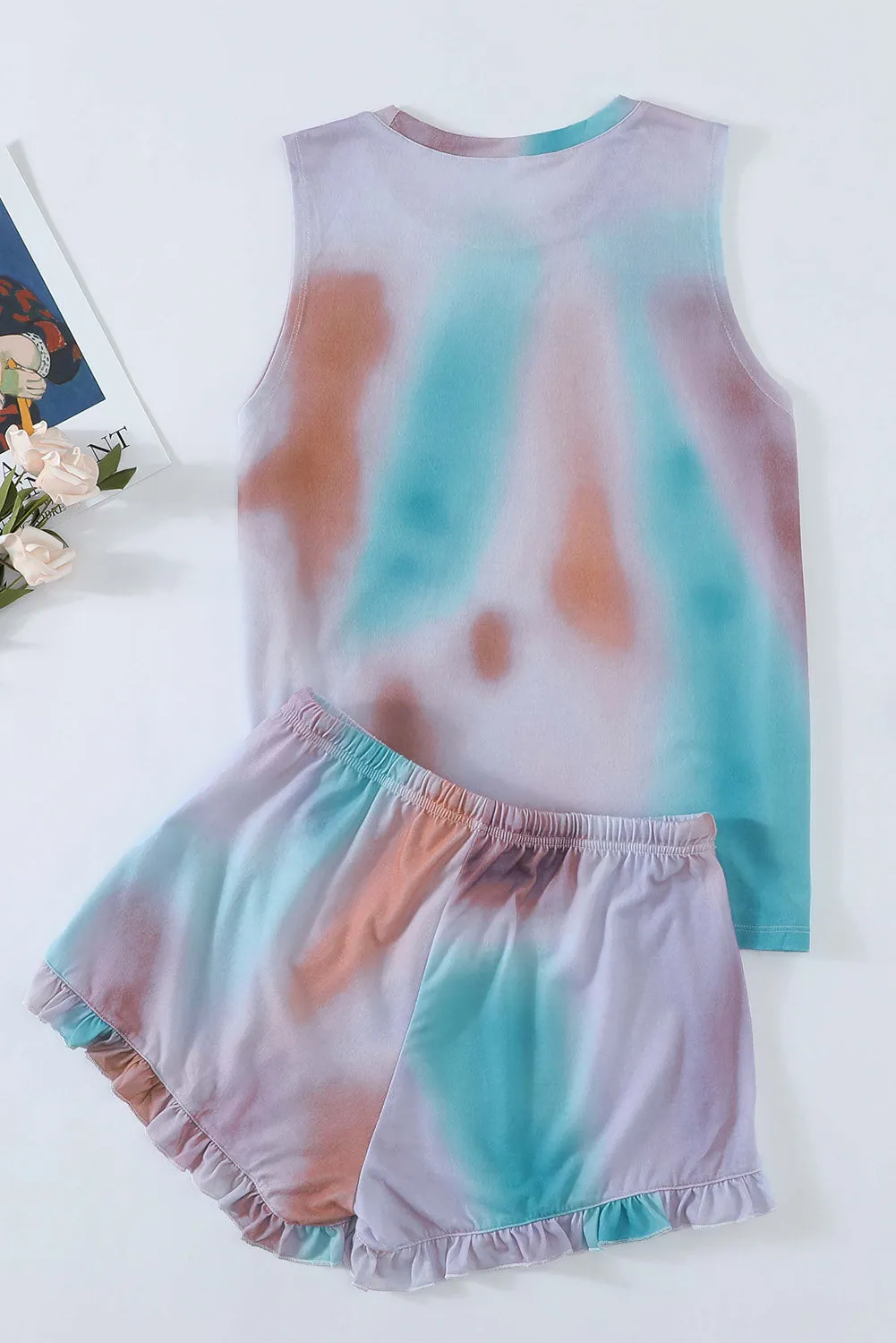 Light Blue Swingy Tank and Ruffled Shorts Loungewear