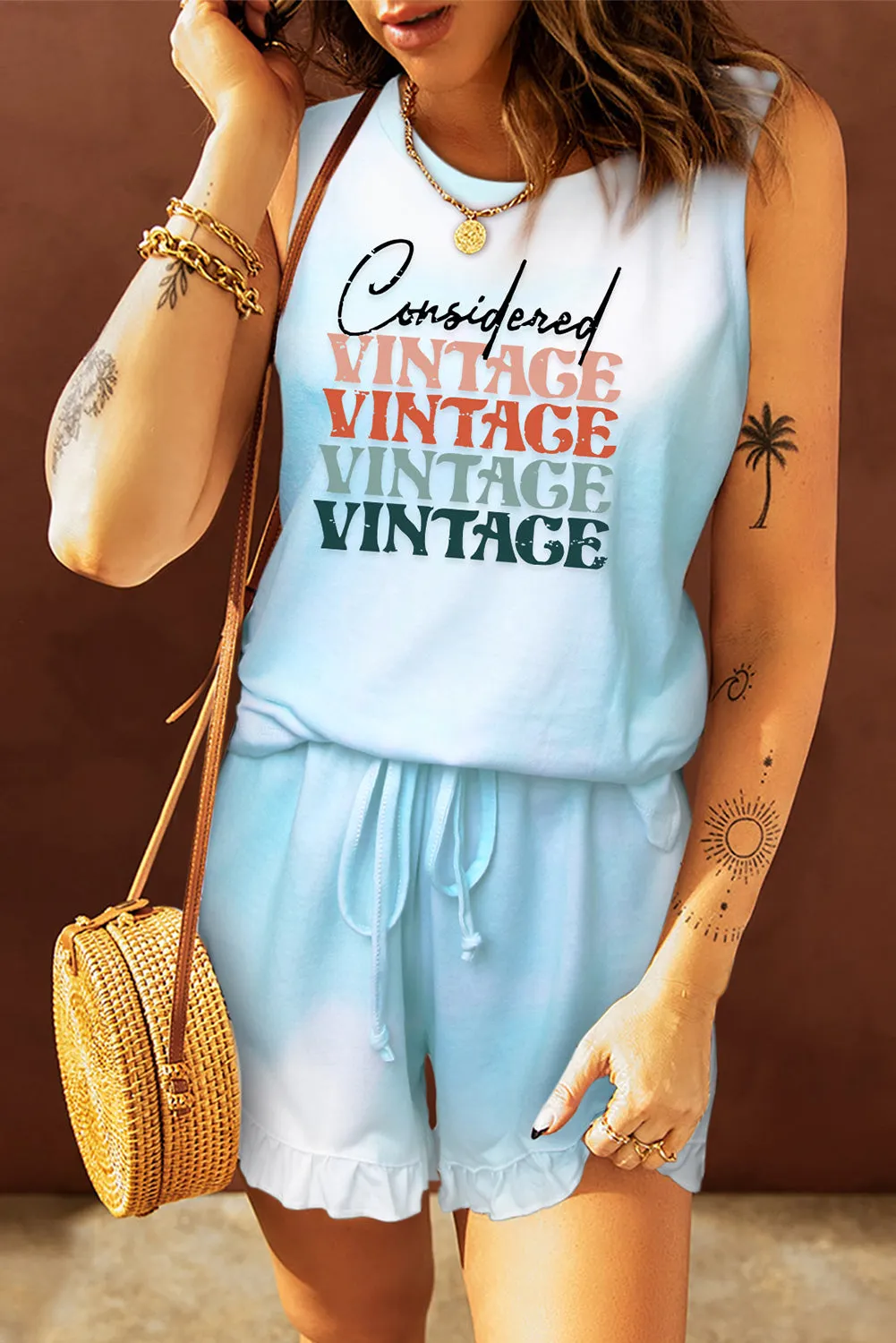 Light Blue Swingy Tank and Ruffled Shorts Loungewear