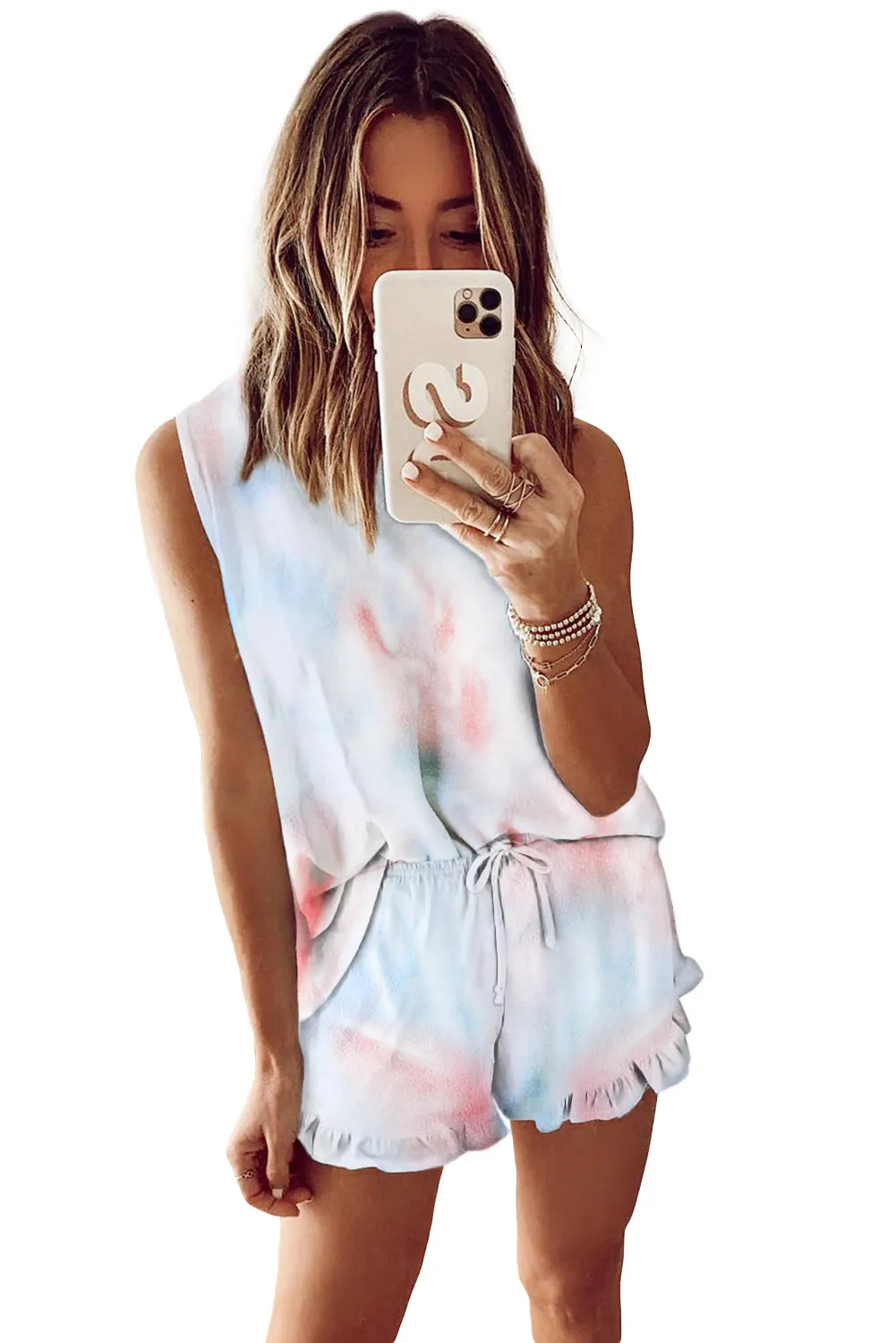 Light Blue Swingy Tank and Ruffled Shorts Loungewear