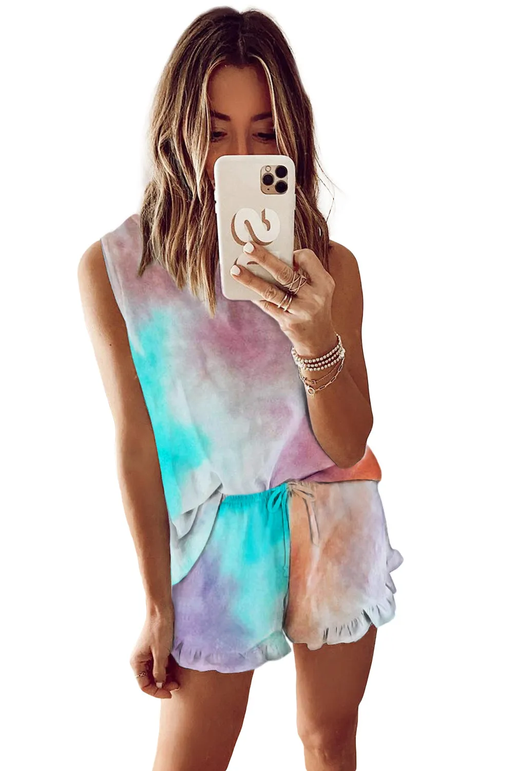 Light Blue Swingy Tank and Ruffled Shorts Loungewear