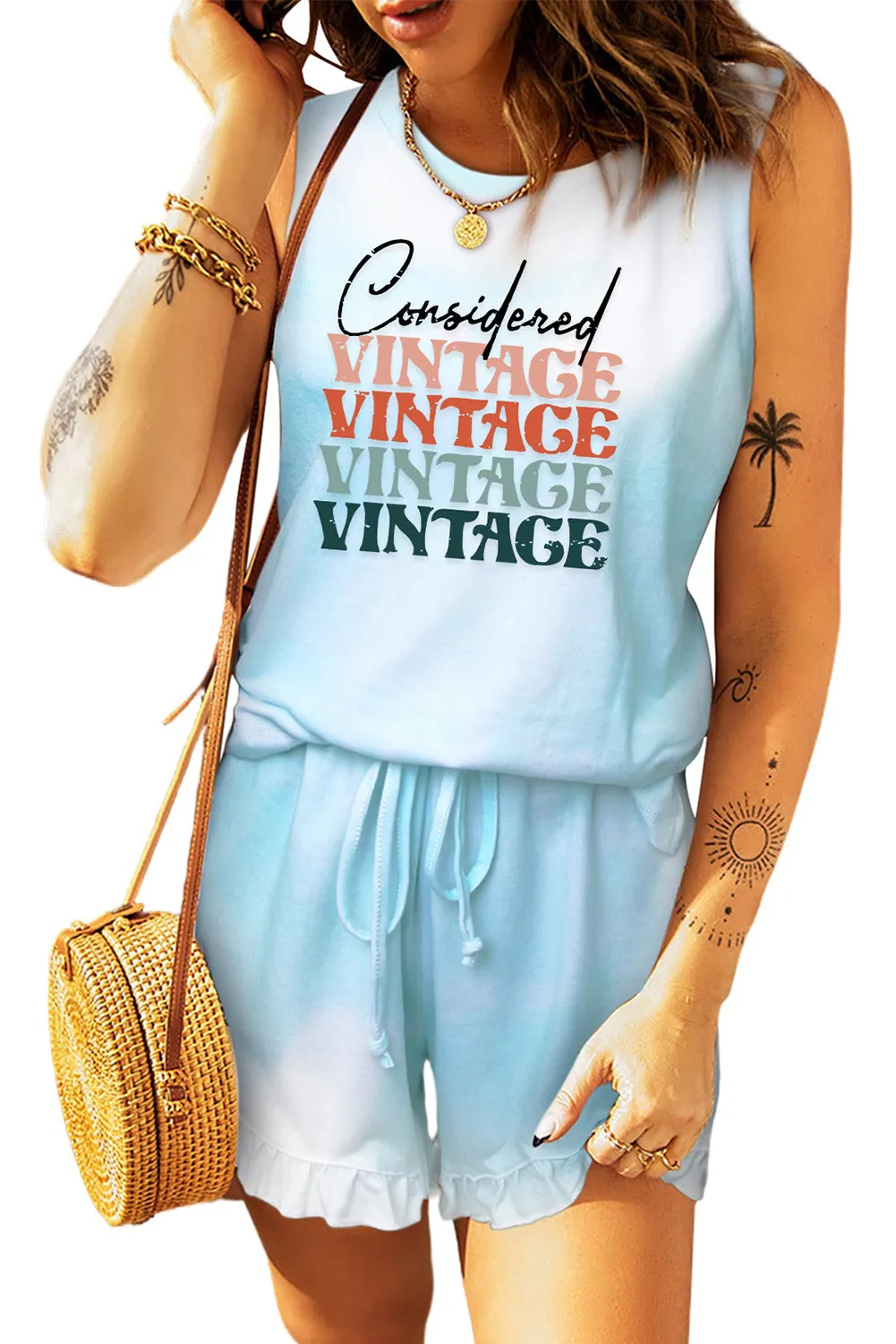 Light Blue Swingy Tank and Ruffled Shorts Loungewear
