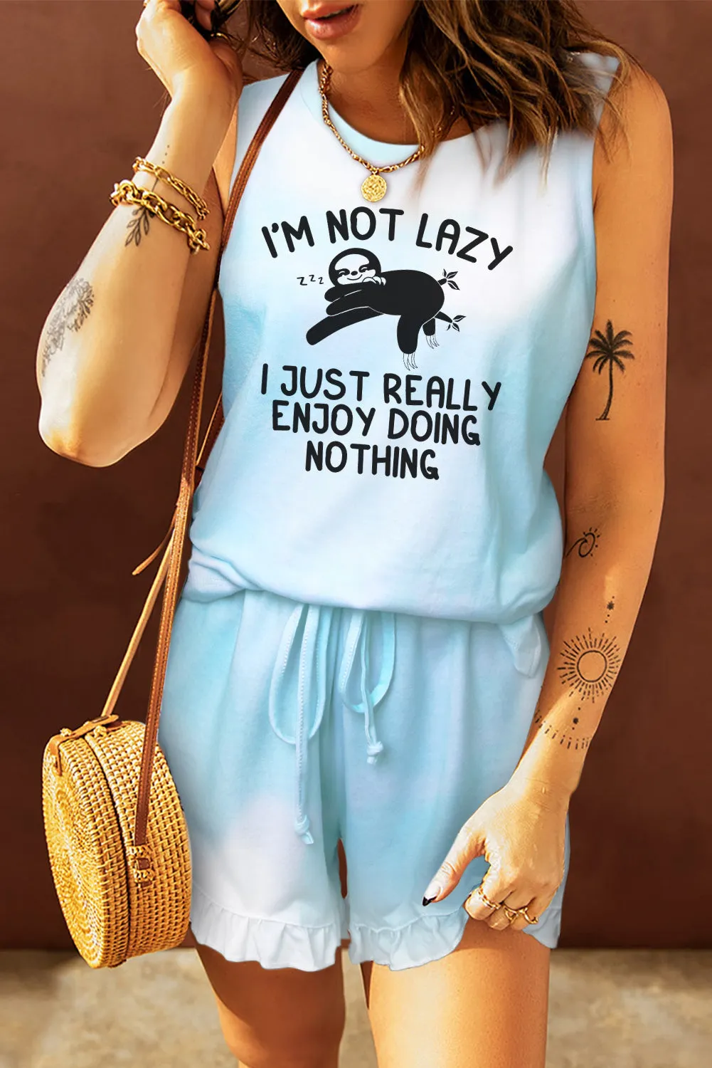 Light Blue Swingy Tank and Ruffled Shorts Loungewear