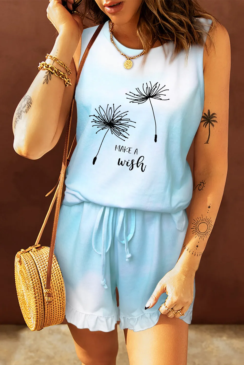 Light Blue Swingy Tank and Ruffled Shorts Loungewear