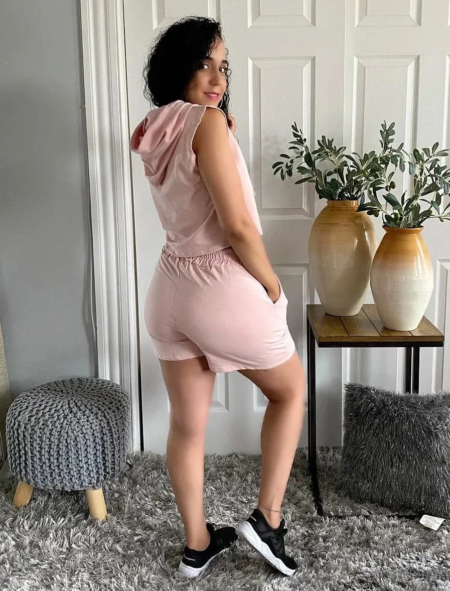 Light peach Crop Top Hooded Matching Sets