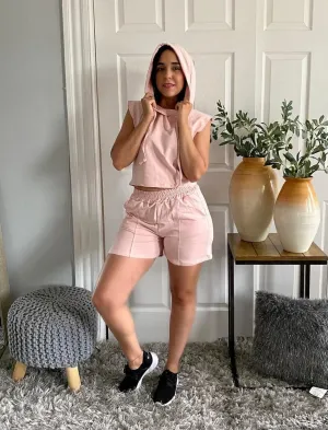 Light peach Crop Top Hooded Matching Sets