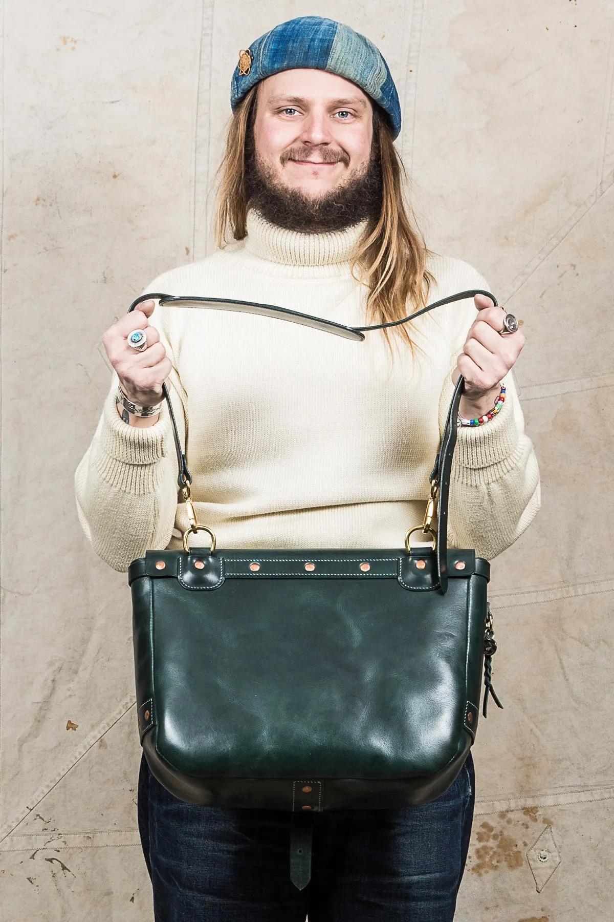 Lone Wolf Leather Messenger Bag Tärnsjö Veg Tanned Green Leather