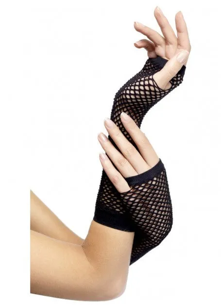 Long Black Fingerless Fishnet Gloves