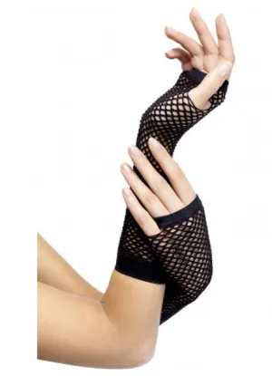 Long Black Fingerless Fishnet Gloves