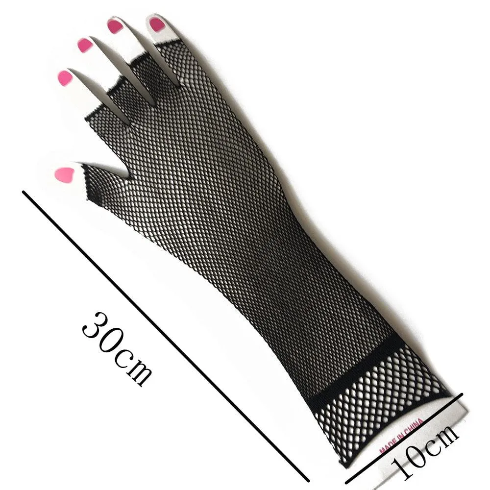 Long Lace Gloves Sexy Fishnet Mesh Fingerless Glove