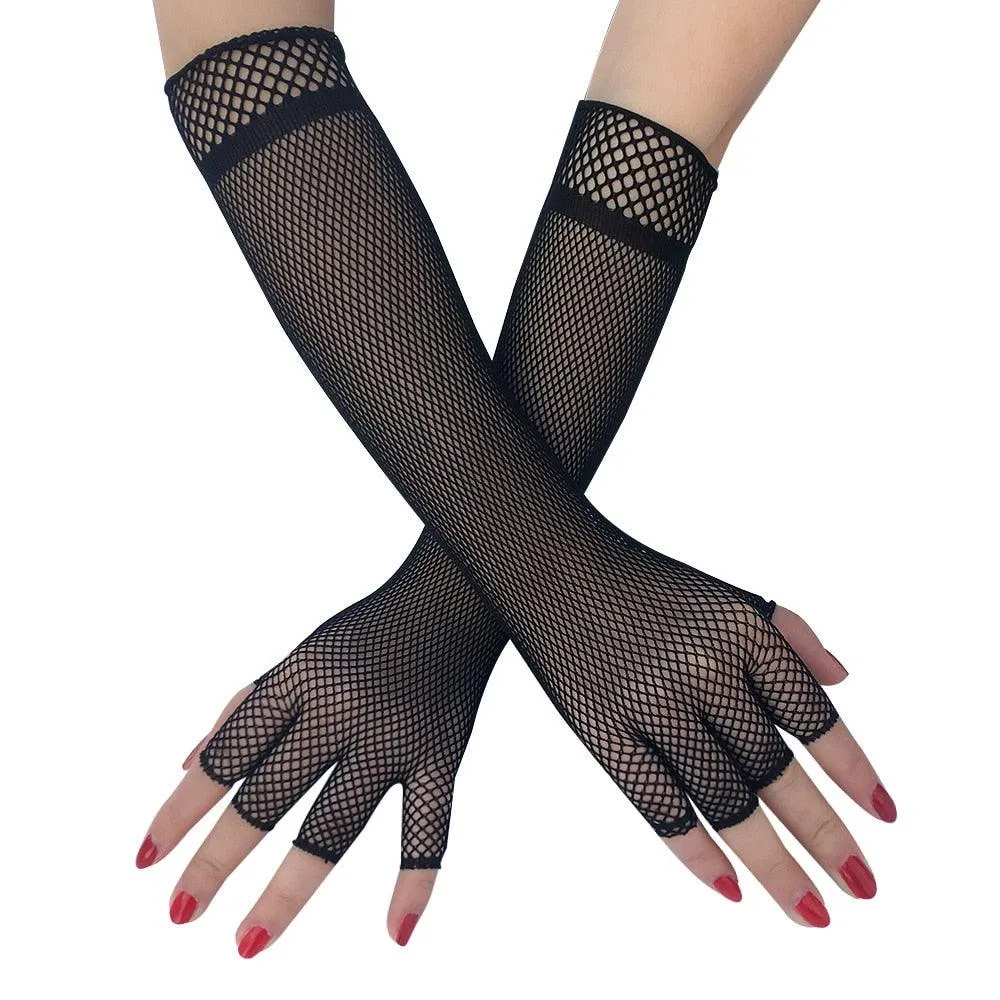 Long Lace Gloves Sexy Fishnet Mesh Fingerless Glove
