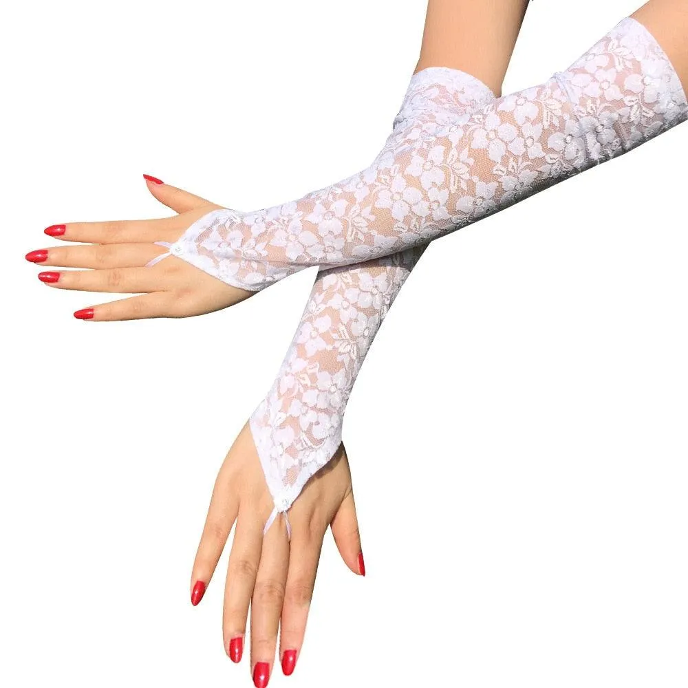 Long Lace Gloves Sexy Fishnet Mesh Fingerless Glove
